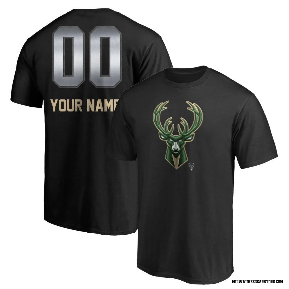 Black Men's Custom Milwaukee Bucks Midnight Mascot T-Shirt
