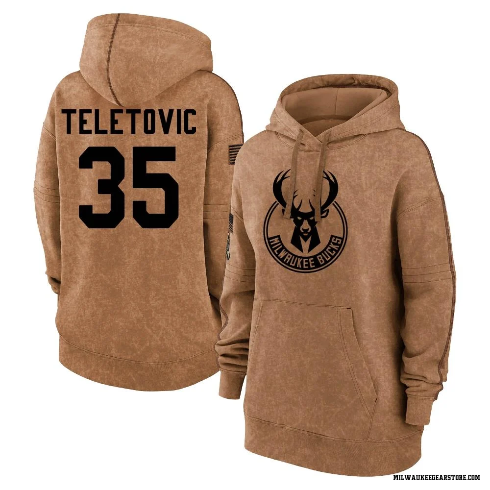 Brown Women's Mirza Teletovic Milwaukee Bucks 2023 Salute to Service Pullover Hoodie