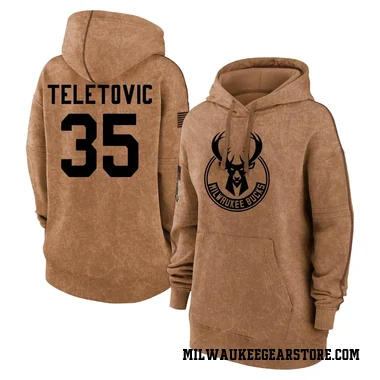 Brown Women's Mirza Teletovic Milwaukee Bucks 2023 Salute to Service Pullover Hoodie
