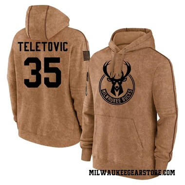 Brown Youth Mirza Teletovic Milwaukee Bucks 2023 Salute to Service Club Pullover Hoodie