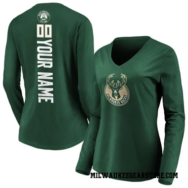 Green Women's Custom Milwaukee Bucks Backer Long Sleeve T-Shirt