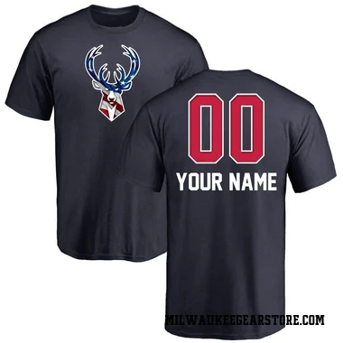 Navy Men's Custom Milwaukee Bucks Name and Number Banner Wave T-Shirt