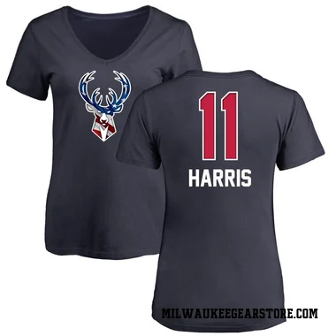 Navy Women's Gary Harris Milwaukee Bucks Name and Number Banner Wave V-Neck T-Shirt