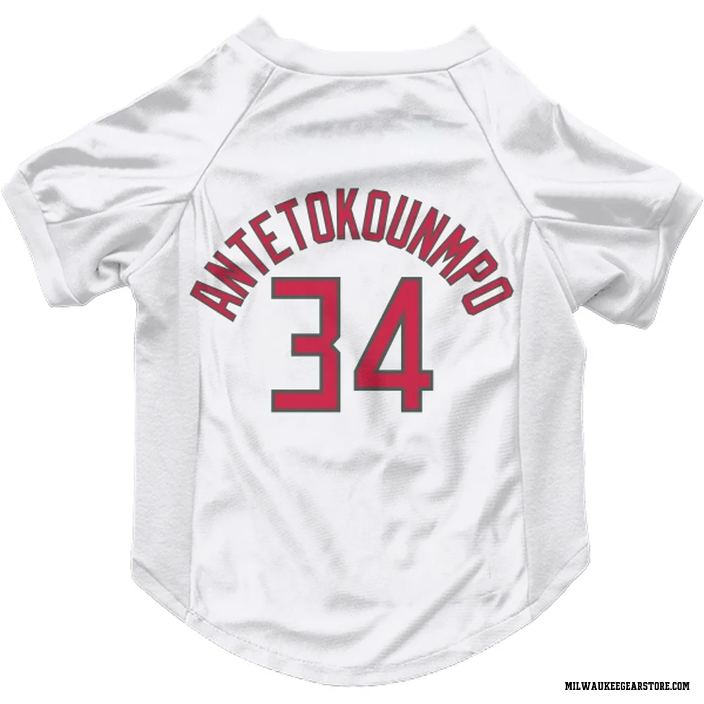 White Milwaukee Bucks Giannis Antetokounmpo   Red Dog & Cat Pet Jersey