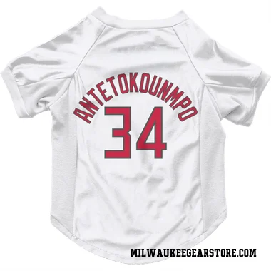White Milwaukee Bucks Giannis Antetokounmpo   Red Dog & Cat Pet Jersey